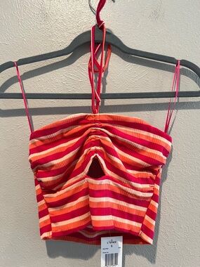 l*space Pink & Orange Striped Halter Paloma Top